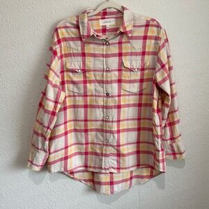 THE GREAT. The Heritage Shirt in Cherry Blossom Plaid Womens Small Fall Gorpcore